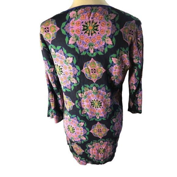 J Crew Blue Pink Medallion V Neck 3/4 Sleeve Gauze Cotton Tunic Swimsuit Cover U - Picture 6 of 13